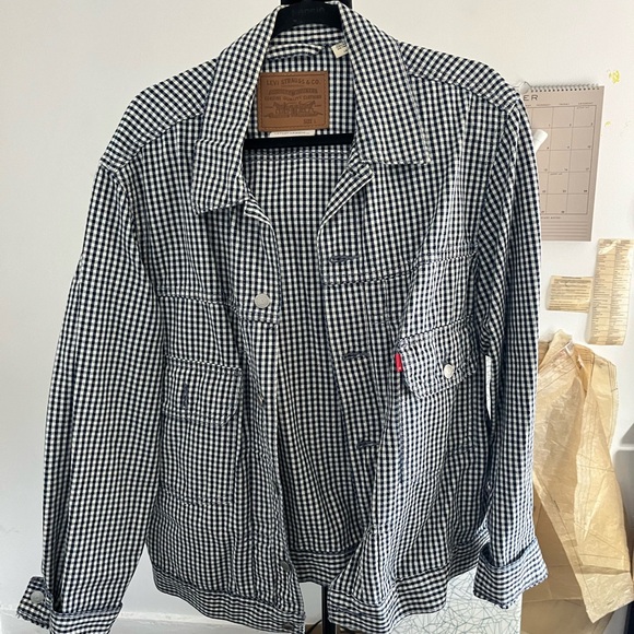 Navy and White Checkered Levi’s Jacket size L - Picture 1 of 9